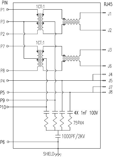 RJ45 网络接口插座内部结构原理图