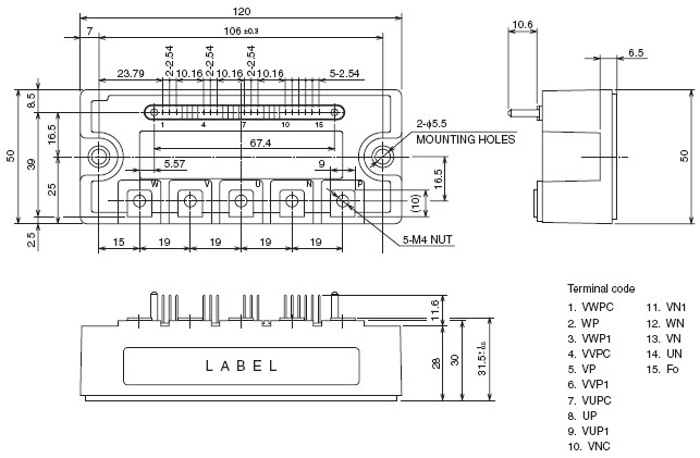 PM100CS1D060 外观尺寸图