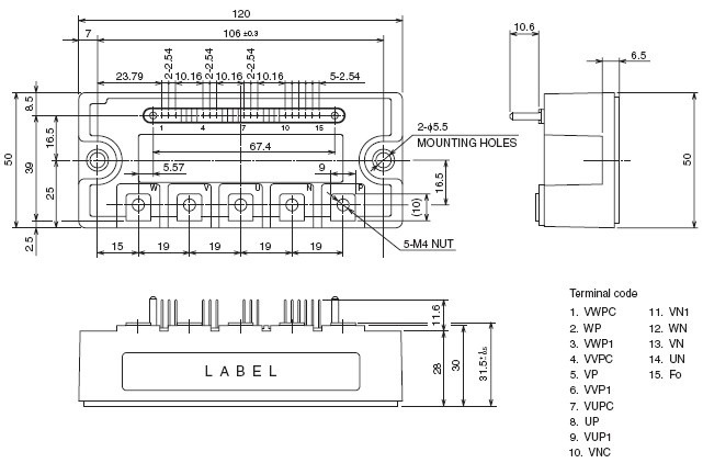 PM100CS1D120 外观尺寸图