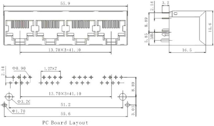 RJ45 网络接口插座尺寸图